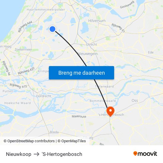 Nieuwkoop to 'S-Hertogenbosch map