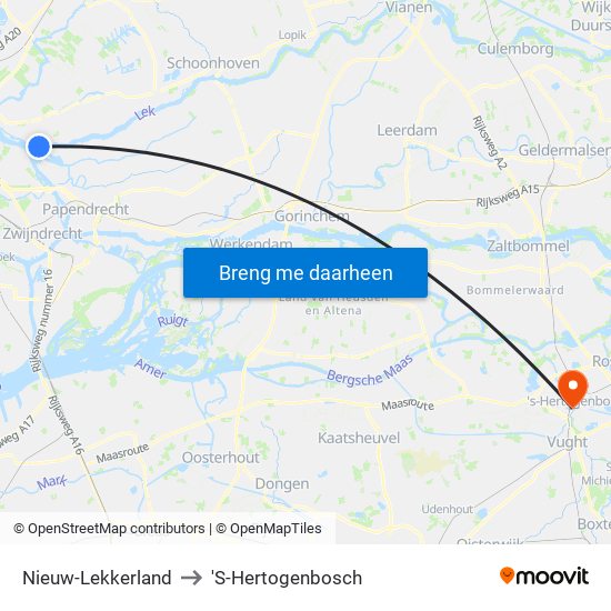 Nieuw-Lekkerland to 'S-Hertogenbosch map