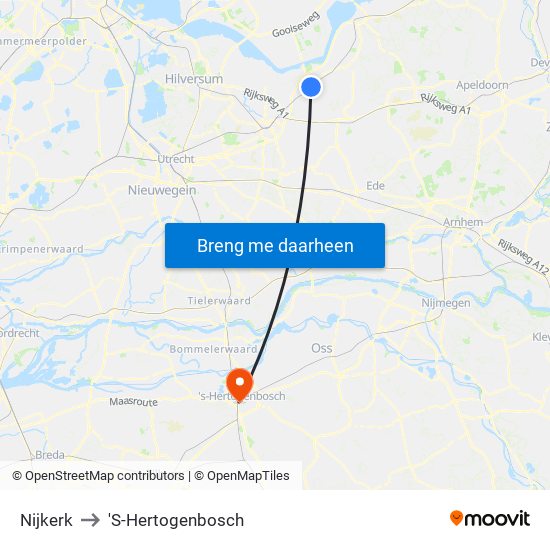Nijkerk to 'S-Hertogenbosch map