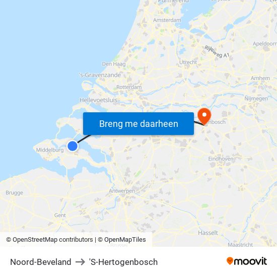 Noord-Beveland to 'S-Hertogenbosch map