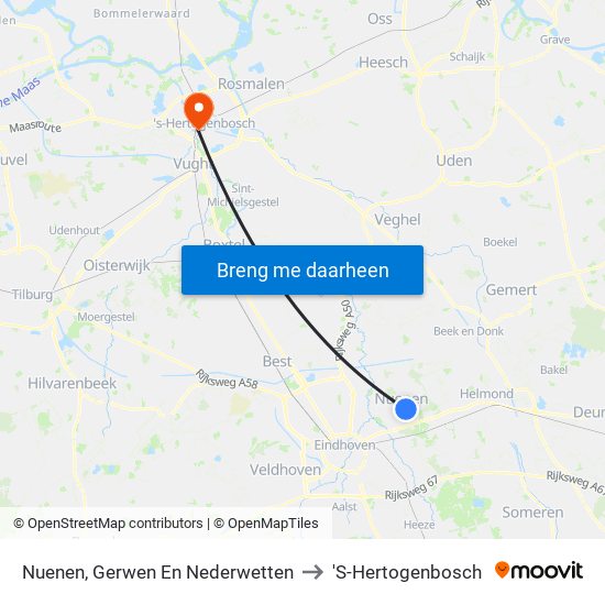 Nuenen, Gerwen En Nederwetten to 'S-Hertogenbosch map