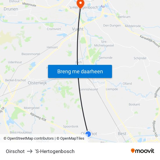 Oirschot to 'S-Hertogenbosch map