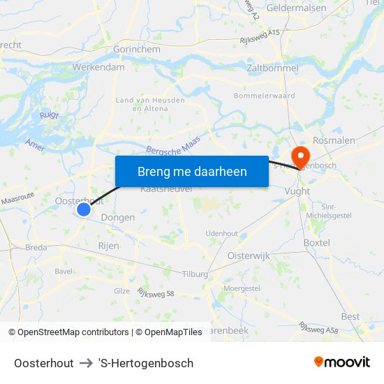 Oosterhout to 'S-Hertogenbosch map