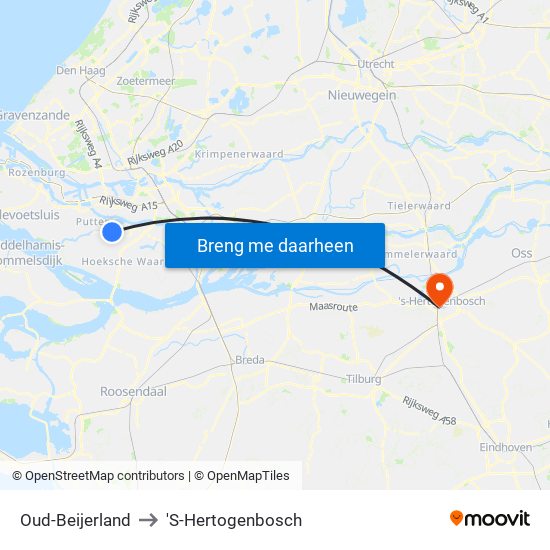 Oud-Beijerland to 'S-Hertogenbosch map