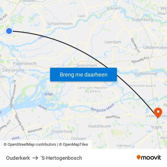 Ouderkerk to 'S-Hertogenbosch map