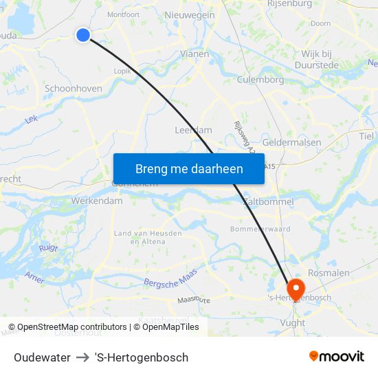 Oudewater to 'S-Hertogenbosch map
