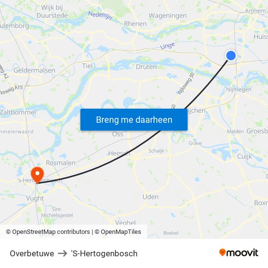 Overbetuwe to 'S-Hertogenbosch map