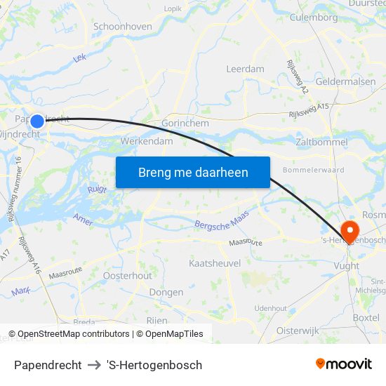 Papendrecht to 'S-Hertogenbosch map