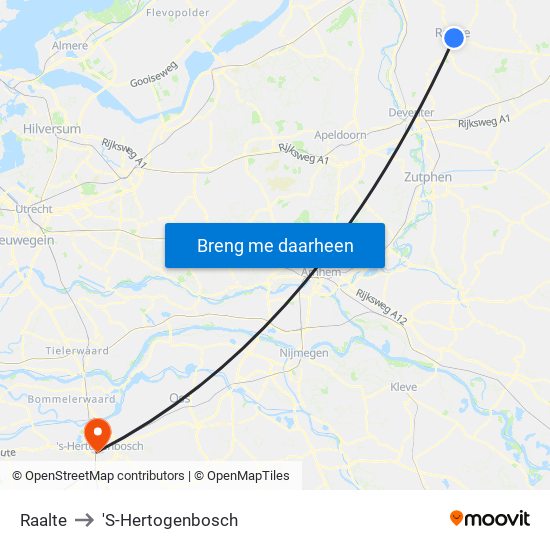 Raalte to 'S-Hertogenbosch map