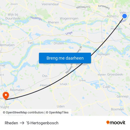 Rheden to 'S-Hertogenbosch map