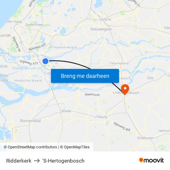 Ridderkerk to 'S-Hertogenbosch map