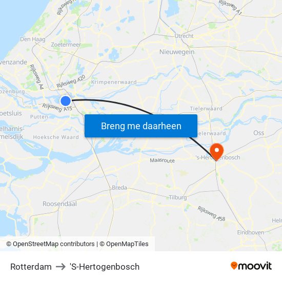 Rotterdam to 'S-Hertogenbosch map