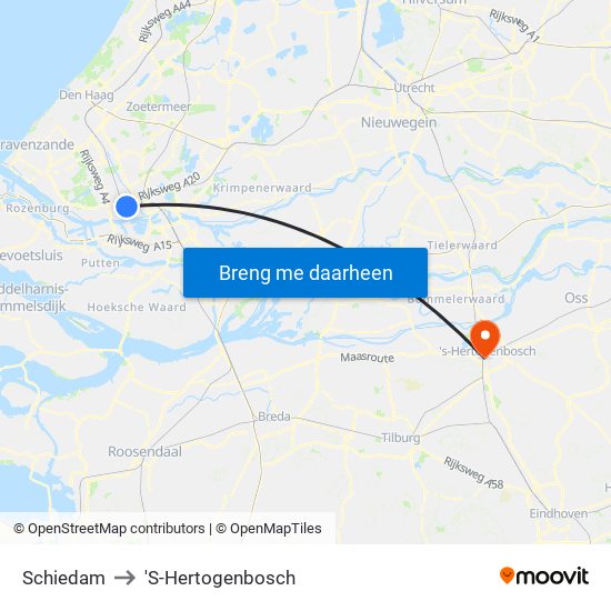 Schiedam to 'S-Hertogenbosch map