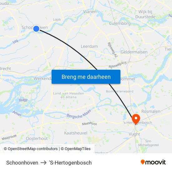 Schoonhoven to 'S-Hertogenbosch map