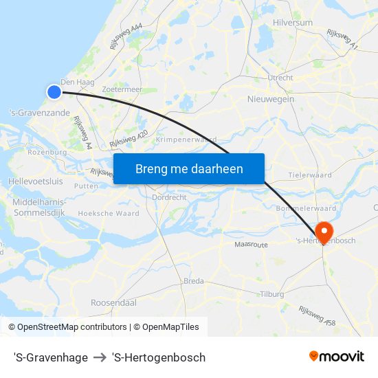 'S-Gravenhage to 'S-Hertogenbosch map