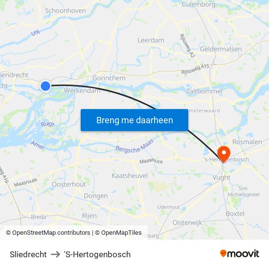 Sliedrecht to 'S-Hertogenbosch map