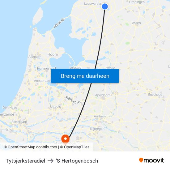 Tytsjerksteradiel to 'S-Hertogenbosch map