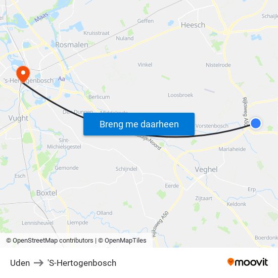 Uden to 'S-Hertogenbosch map