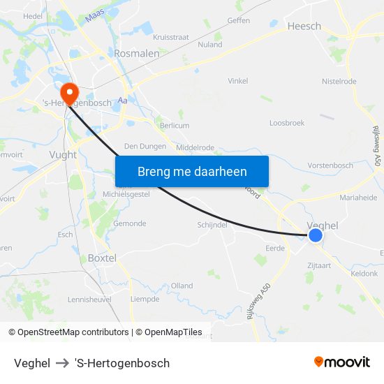 Veghel to 'S-Hertogenbosch map