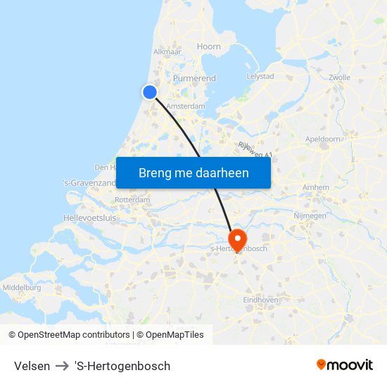 Velsen to 'S-Hertogenbosch map