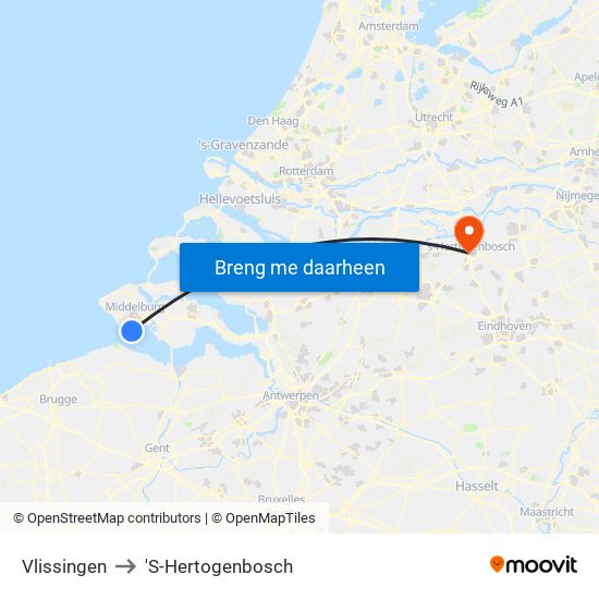 Vlissingen to 'S-Hertogenbosch map