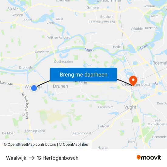 Waalwijk to 'S-Hertogenbosch map