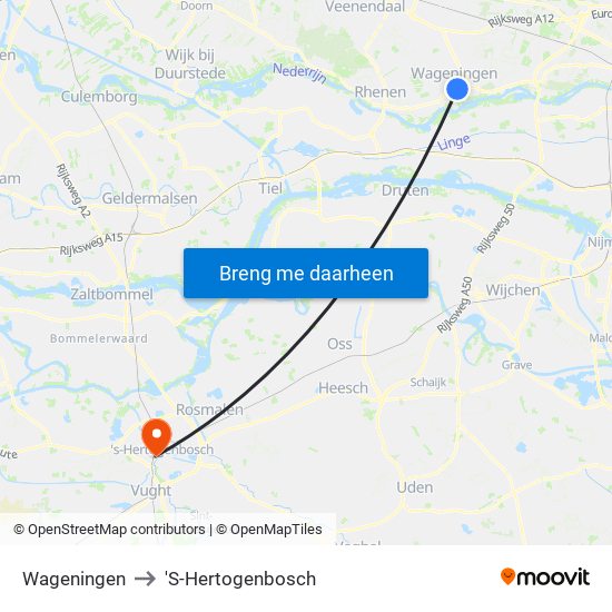 Wageningen to 'S-Hertogenbosch map