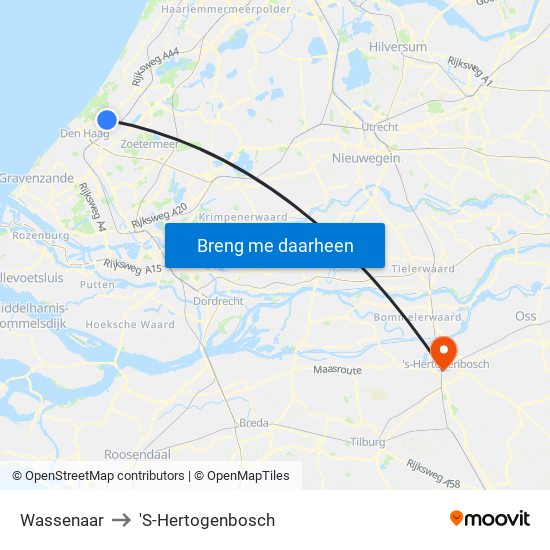 Wassenaar to 'S-Hertogenbosch map