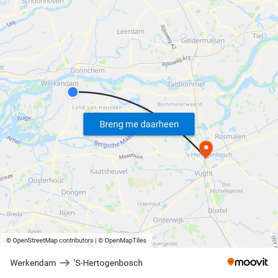 Werkendam to 'S-Hertogenbosch map