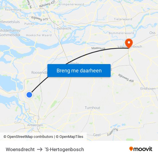 Woensdrecht to 'S-Hertogenbosch map