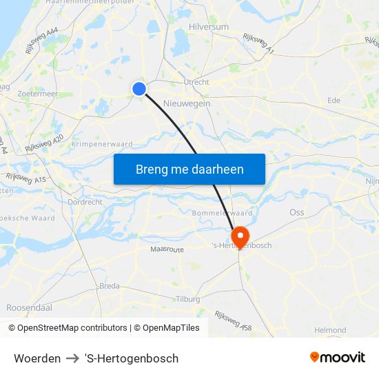 Woerden to 'S-Hertogenbosch map