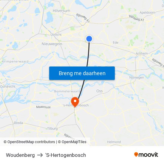 Woudenberg to 'S-Hertogenbosch map