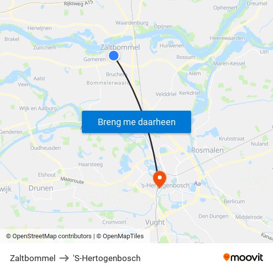 Zaltbommel to 'S-Hertogenbosch map