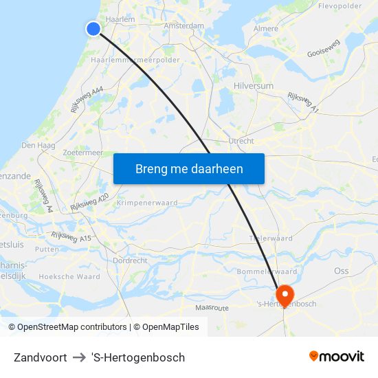 Zandvoort to 'S-Hertogenbosch map