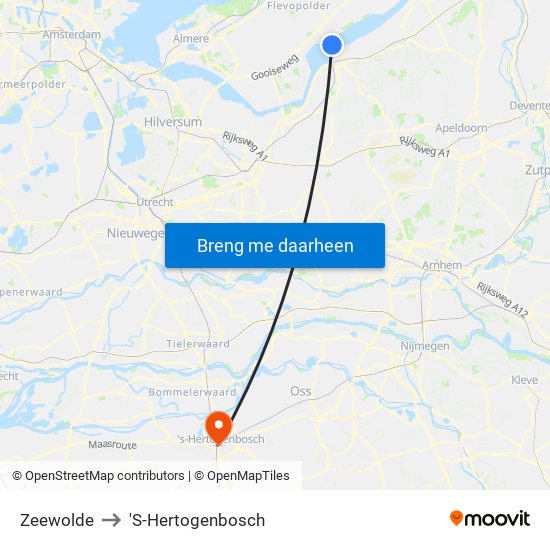 Zeewolde to 'S-Hertogenbosch map