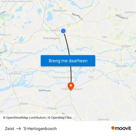 Zeist to 'S-Hertogenbosch map