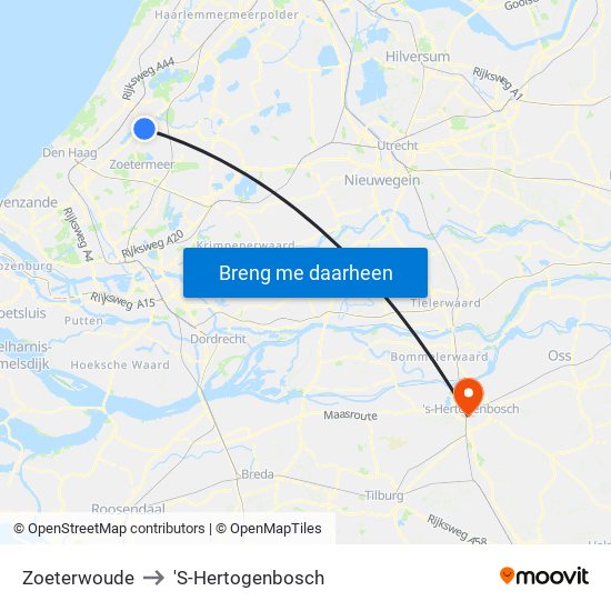 Zoeterwoude to 'S-Hertogenbosch map