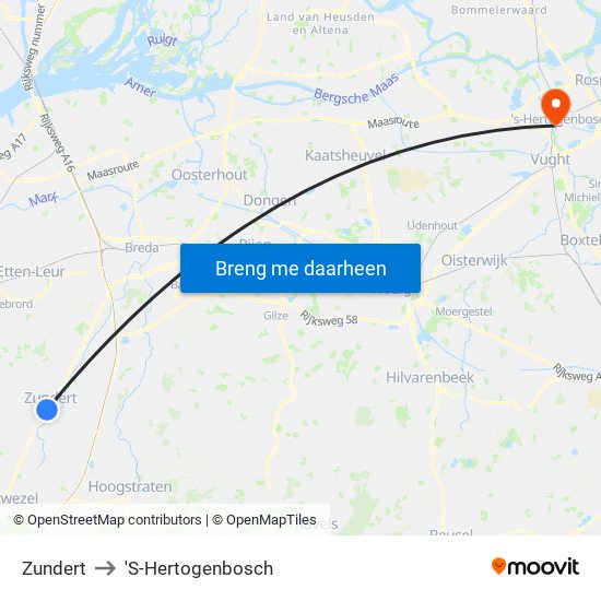 Zundert to 'S-Hertogenbosch map