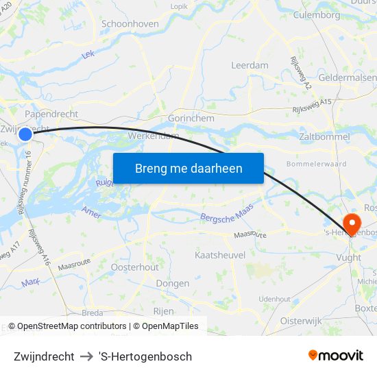 Zwijndrecht to 'S-Hertogenbosch map