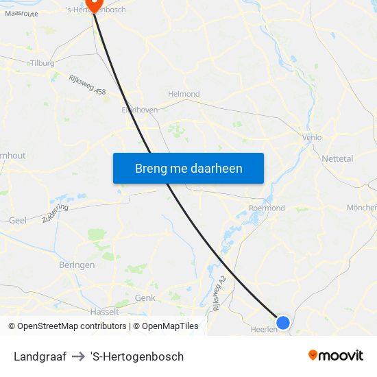 Landgraaf to 'S-Hertogenbosch map