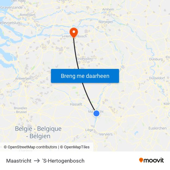 Maastricht to 'S-Hertogenbosch map