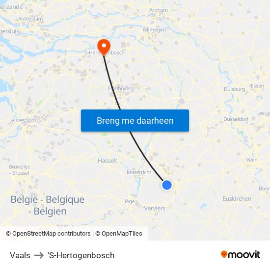 Vaals to 'S-Hertogenbosch map