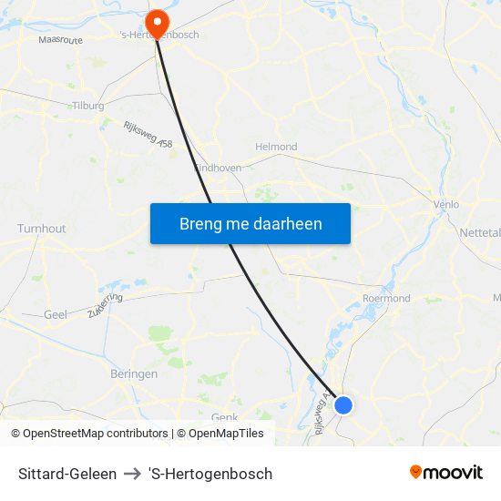Sittard-Geleen to 'S-Hertogenbosch map