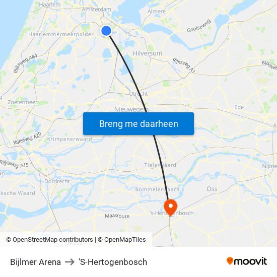 Bijlmer Arena to 'S-Hertogenbosch map