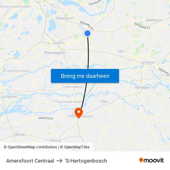 Amersfoort Centraal to 'S-Hertogenbosch map