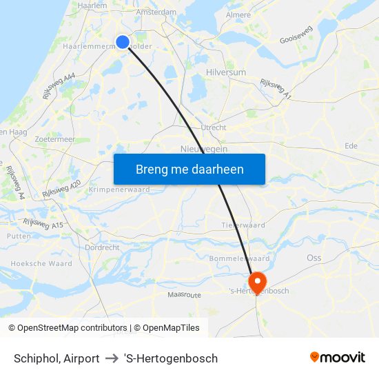 Schiphol, Airport to 'S-Hertogenbosch map