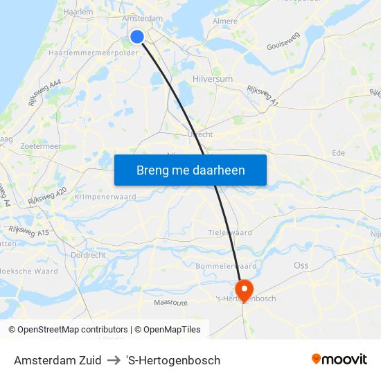 Amsterdam Zuid to 'S-Hertogenbosch map