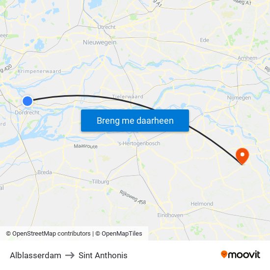 Alblasserdam to Sint Anthonis map