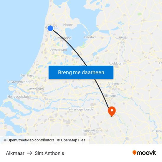 Alkmaar to Sint Anthonis map