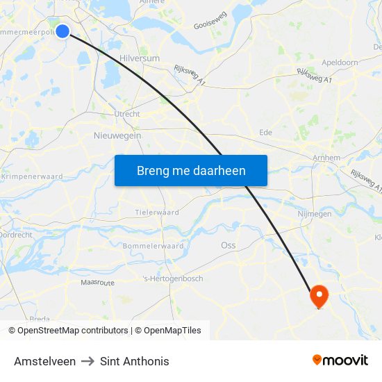 Amstelveen to Sint Anthonis map